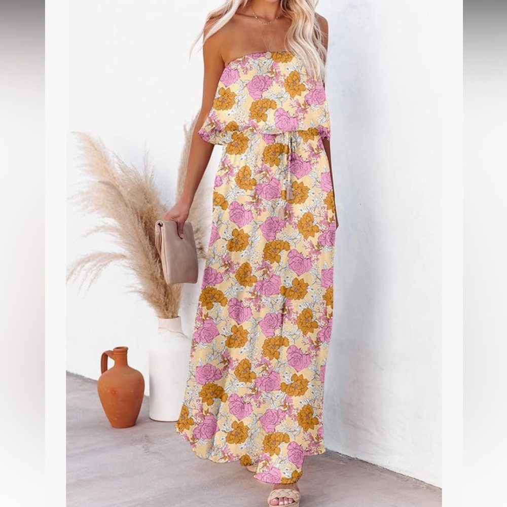 Dokotoo Floral Boho Maxi Dress Strapless Dress